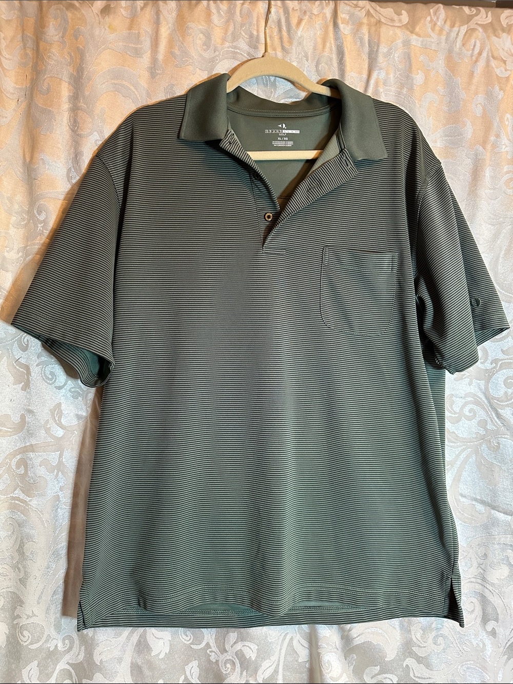 Grand Slam Olive Green Striped Polo with Chest Pocket